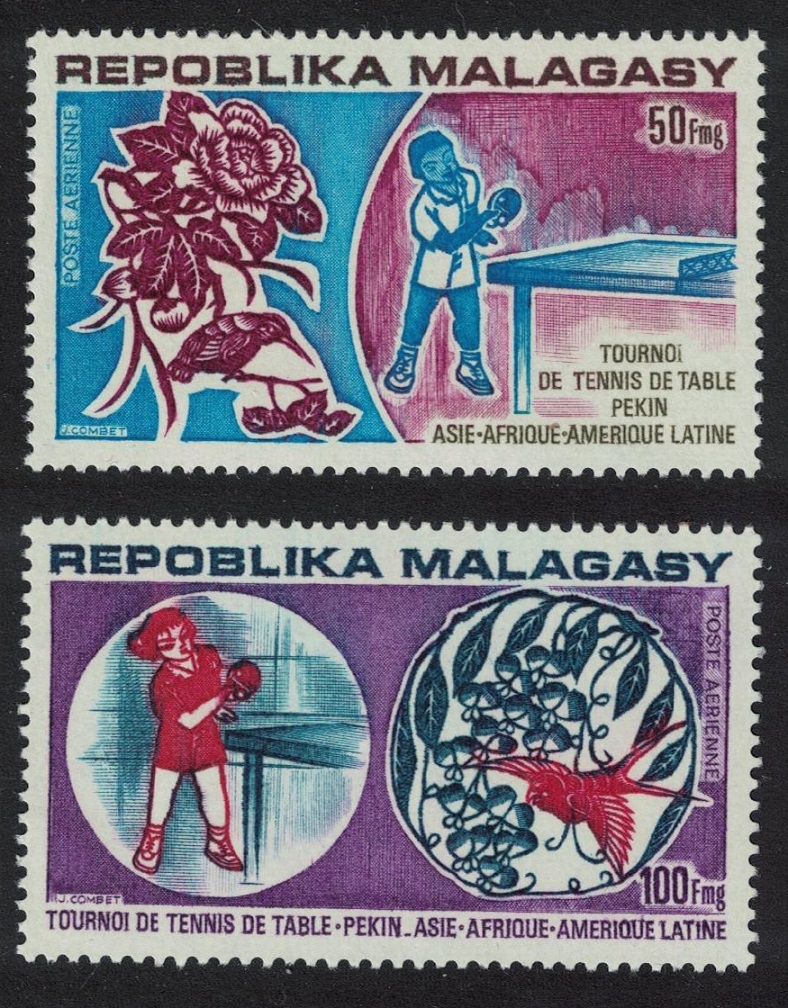 Malagasy Republic Hummingbird Bird Hibiscus Table Tennis 2v 1974 MNH SG#273-274