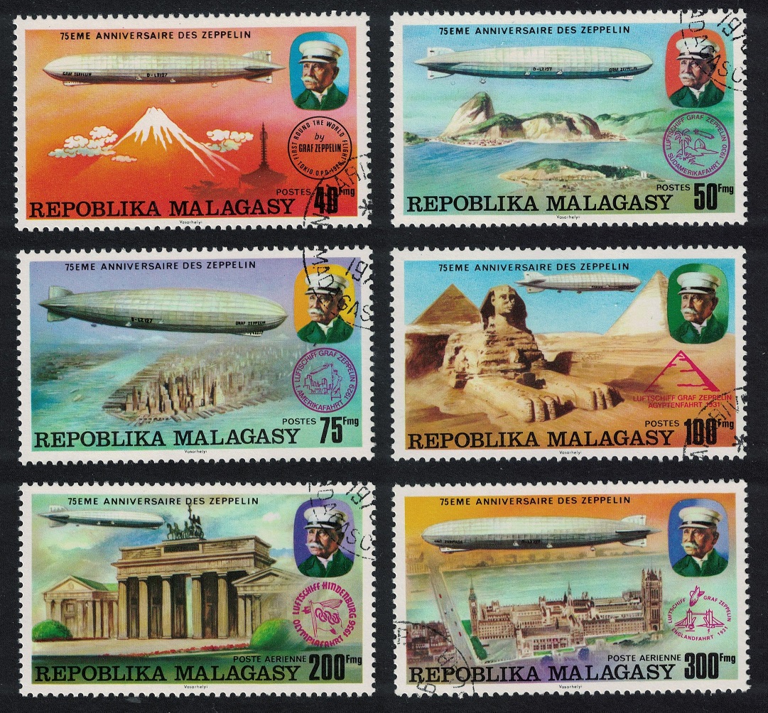 Malagasy Republic 75th Anniversary of Zeppelin 6v 1976 CTO SG#346-351 Sc#545-548+C158-159