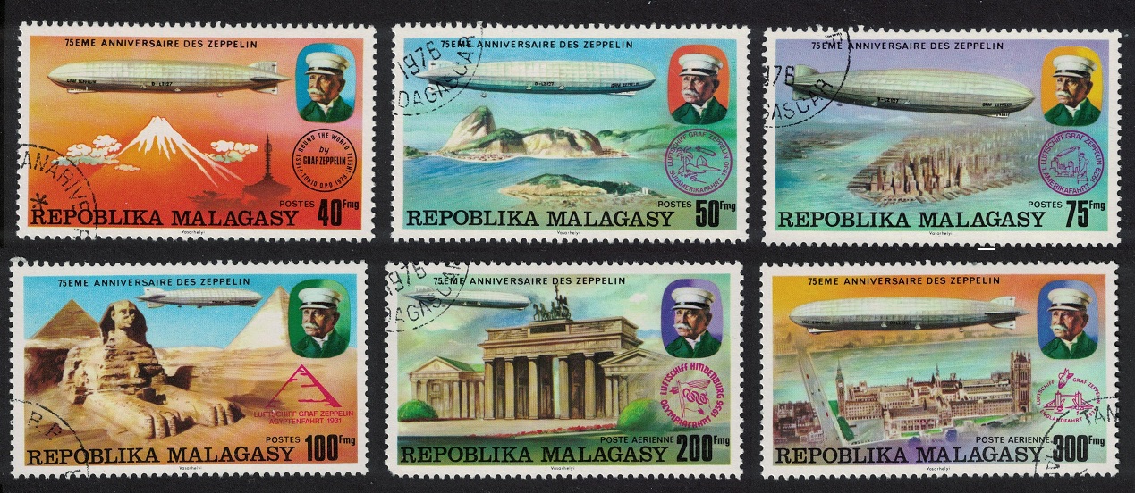 Malagasy Republic 75th Anniversary of Zeppelin 6v Def 1976 CTO SG#346-351 Sc#545-548+C158-159