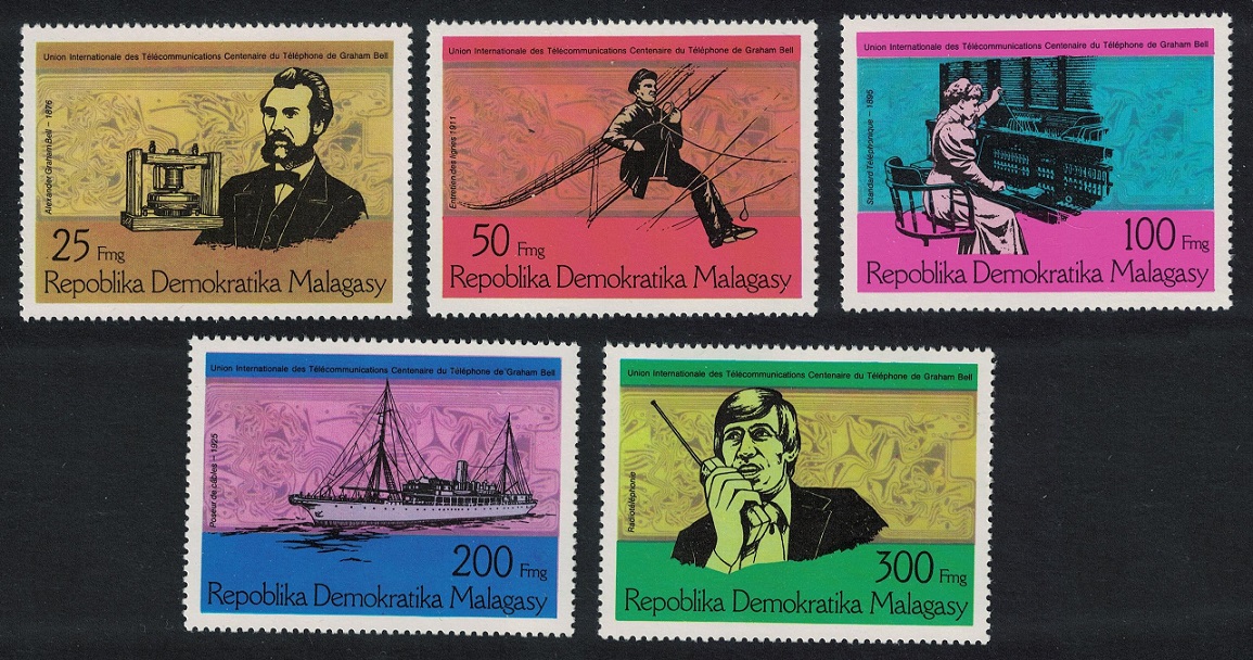 Malagasy Republic Alexander Bell Ship Telephone Centenary 5v 1976 MNH SG#357-361 Sc#553-557