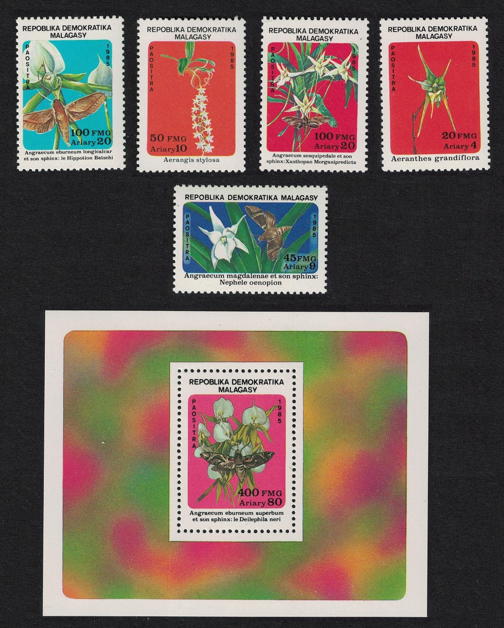 Malagasy Republic Butterflies Orchids 5v+MS 1985 MNH SG#562-MS567 MI#999-1003