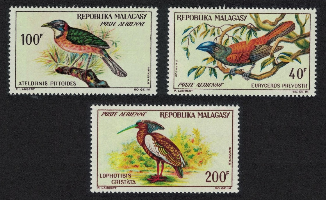 Malagasy Republic Pigeon Roller Ibis Birds 3v 1963 MH SG#64-66