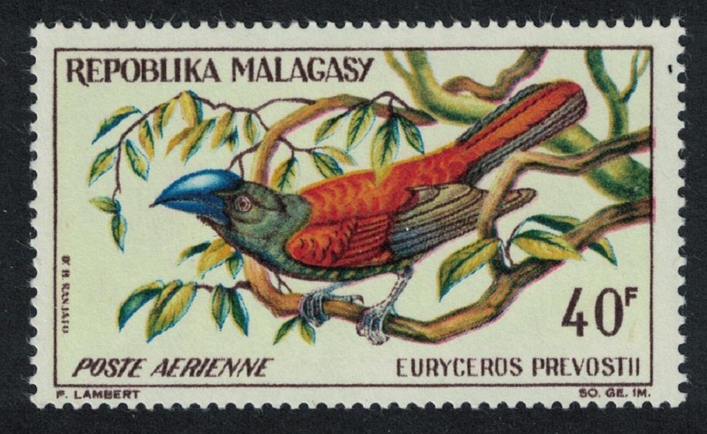 Malagasy Republic Helmet bird &#39;Euriceros prevosti&#39; 40Fr 1963 MNH SG#64