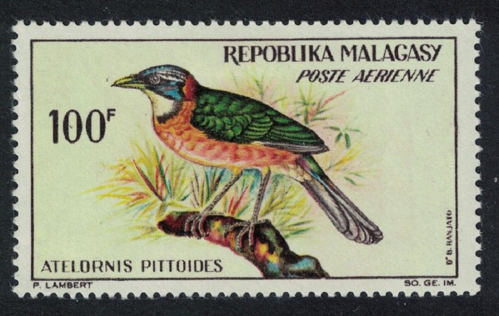 Malagasy Republic Pitta-like ground roller Bird 100Fr 1963 MNH SG#65