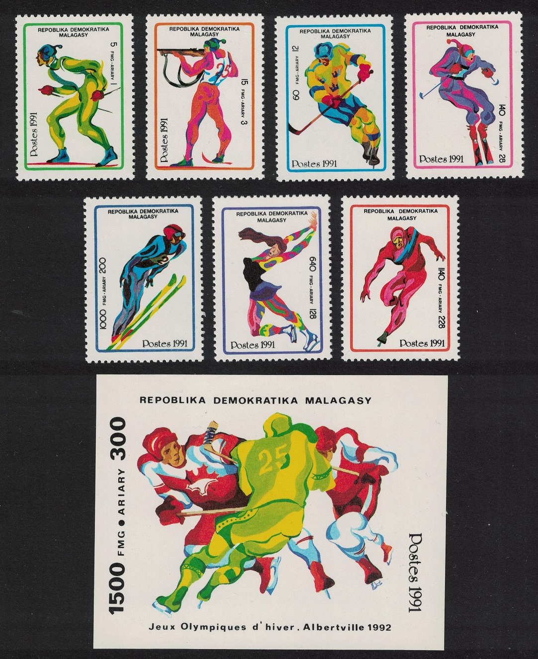 Malagasy Republic Winter Olympic Games Albertville 7v+MS 1991 MNH SG#862-MS869