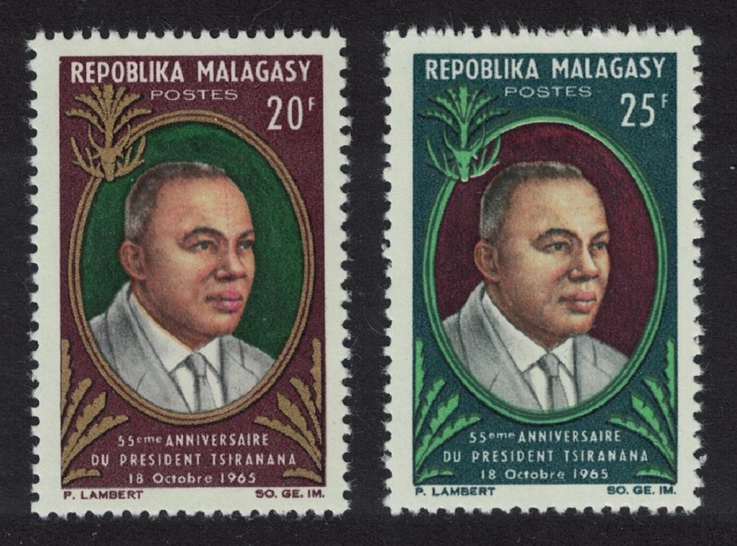 Malagasy Republic President Tsiranana&#39;s 55th Birthday 2v 1965 MNH SG#98-99