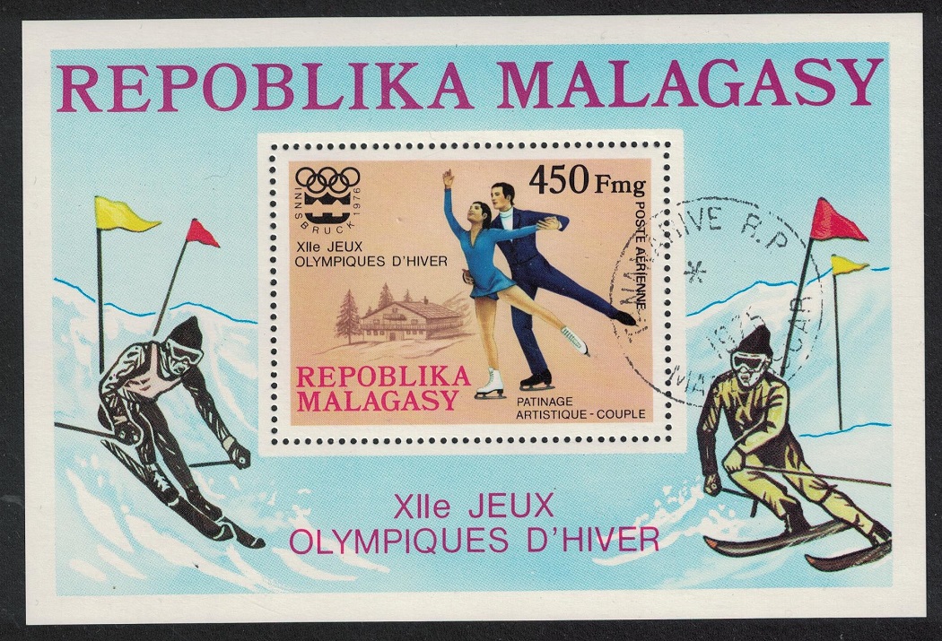 Malagasy Republic Winter Olympic Games Innsbruck MS 1975 CTO SG#MS335 Sc#538-540+C149-C150