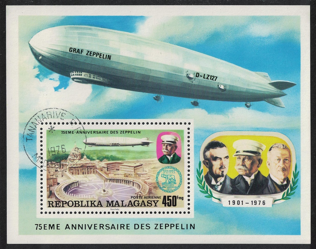 Malagasy Republic 75th Anniversary of Zeppelin MS 1976 CTO SG#MS352