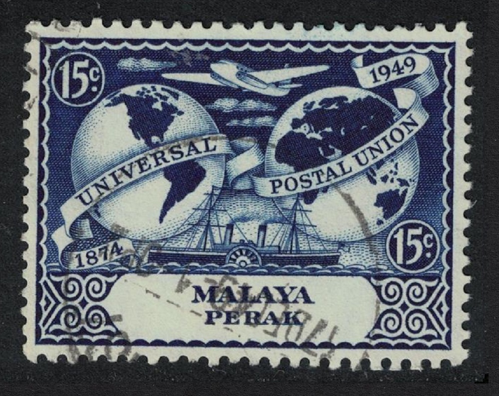 Malaya Perak 75th Anniversary of UPU 15 cents 1949 Canc SG#125