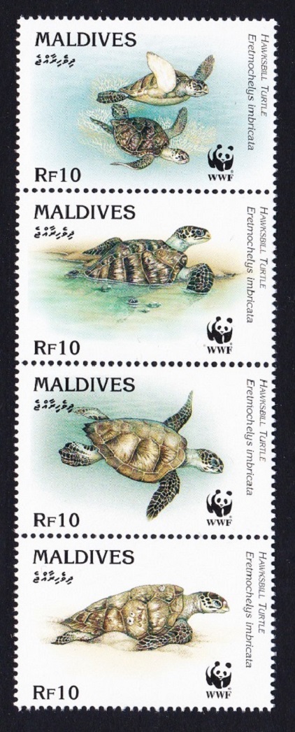 Maldives WWF Hawksbill Turtle strip of 4v 1995 MNH SG#2297-2300 MI#2420-2423 Sc#2092 a-d