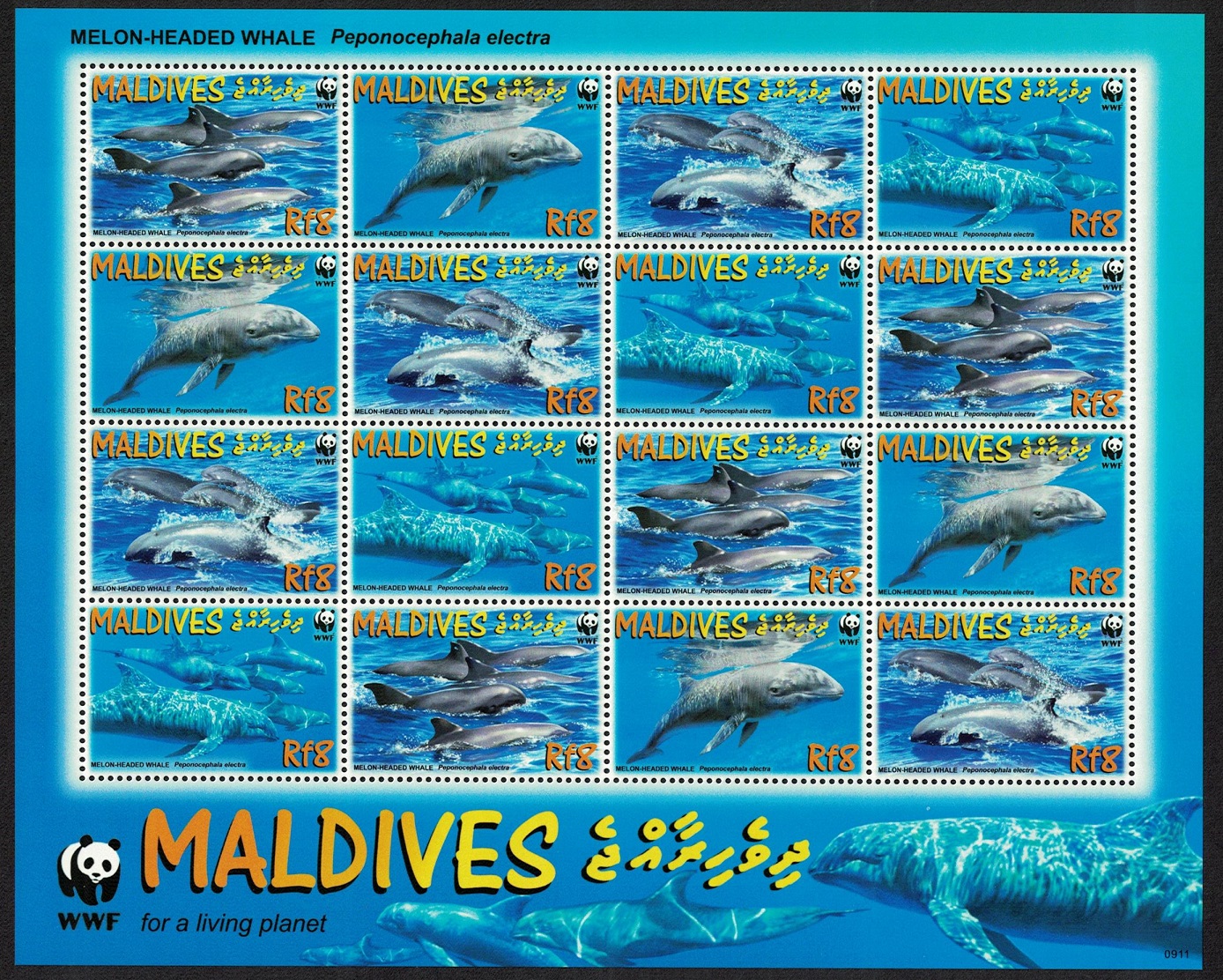 Maldives WWF Melon-headed Whale Sheetlet of 4 sets 2009 MNH SG#4234-4237 MI#4768-4771 Sc#2987a-d