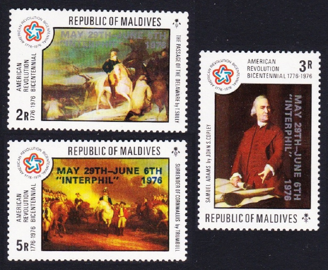 Maldives Interphil 76 overprint 3v 1976 MNH SG#650-652 Sc#639-641