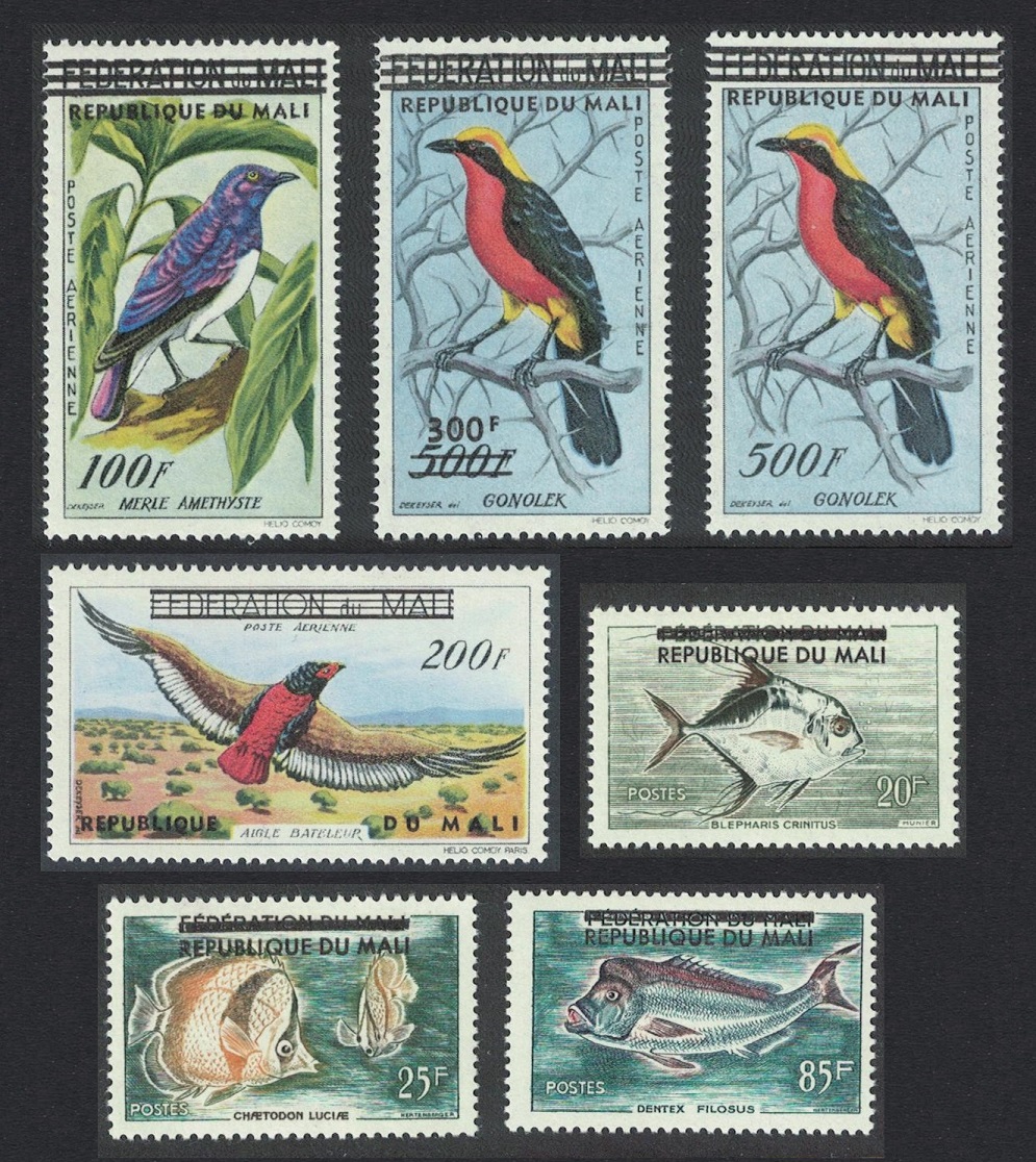 Mali Birds Fish overprinted &#39;REPUBLIQUE DU MALI&#39; 7v COMPLETE 1960 MNH SG#14-20