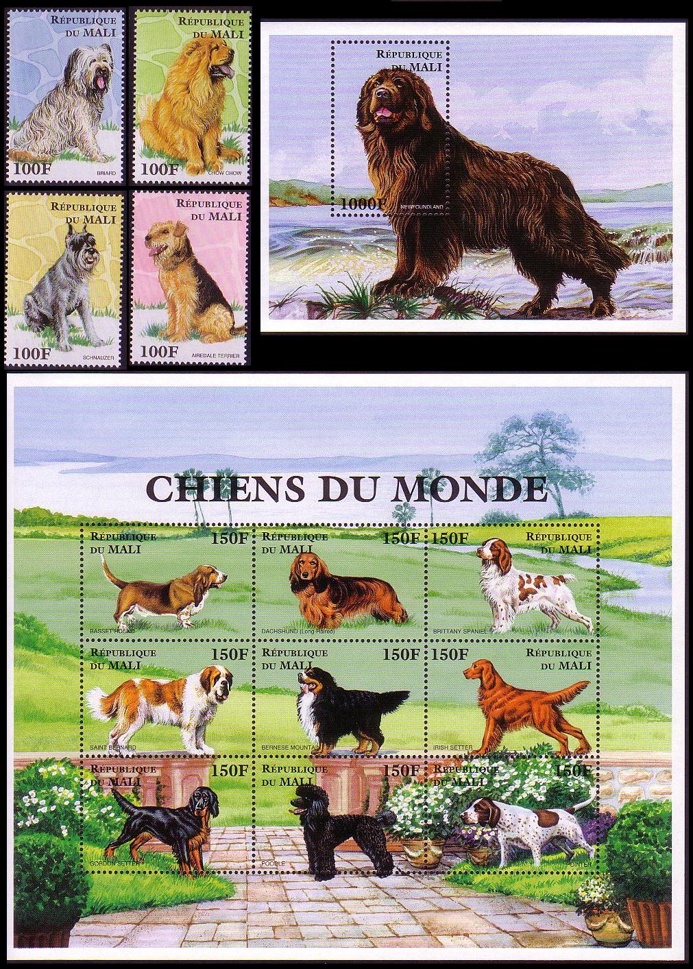 Mali Dogs 4v+Sheetlet of 9v+MS COMPLETE 1997 MNH MI#1712-1724+Block 100 Sc#816-827