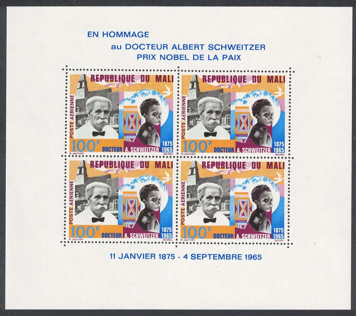 Mali Dr Albert Schweitzer Commemoration MS 1965 MNH SG#MS116a