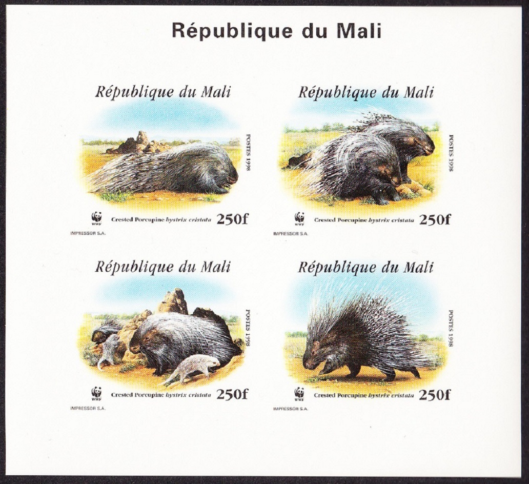 Mali WWF Crested Porcupine De-Luxe Combo Imperf 1998 MNH MI#1974-1977 Sc#918 a-d