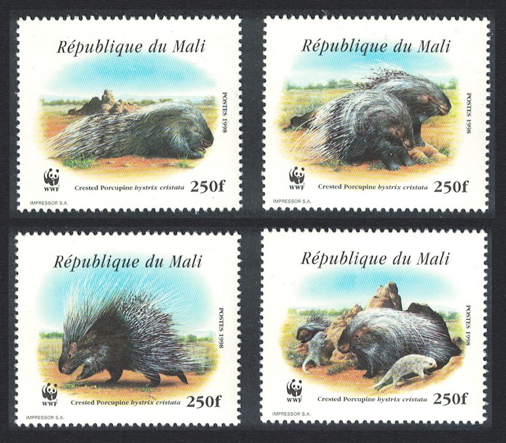 Mali WWF Crested Porcupine 4v 1998 MNH MI#1974-1977 Sc#918 a-d