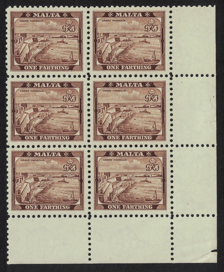 Malta Grand Harbour Valletta ¼d Corner Block of 6 1938 MNH SG#217