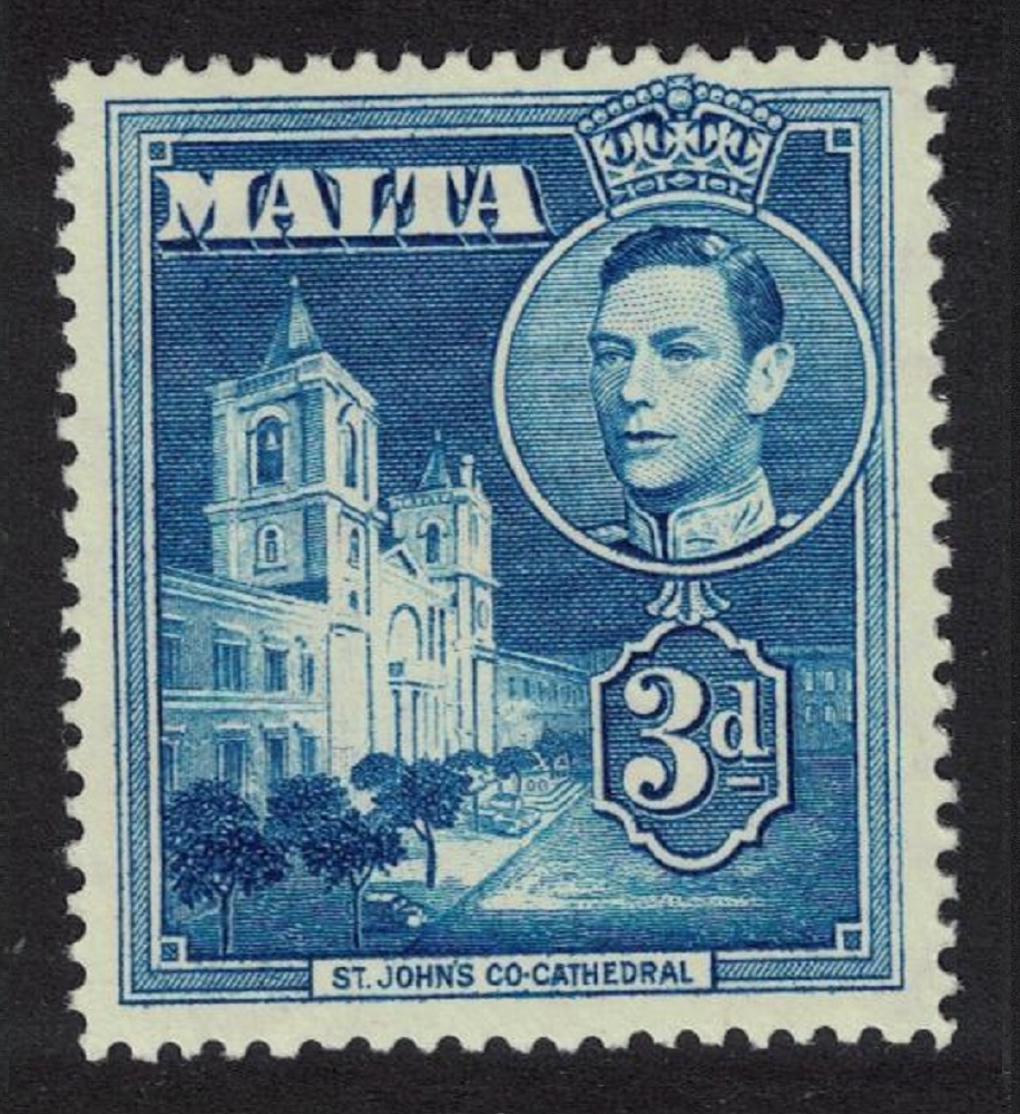 Malta St John&#39;s Co-Cathedral 3d blue 1938 MH SG#223a