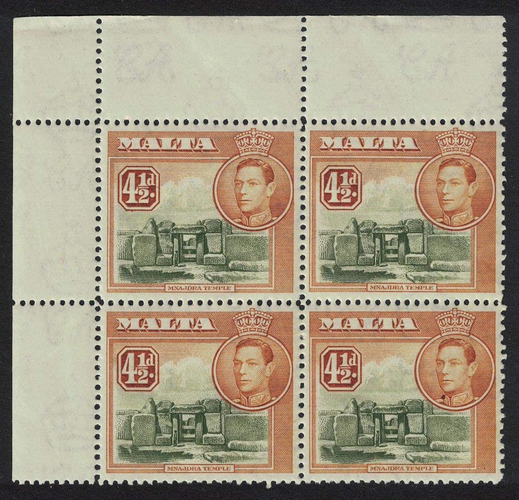 Malta Ruins at Mnajdra 4½d Corner Block of 4 1938 MNH SG#224