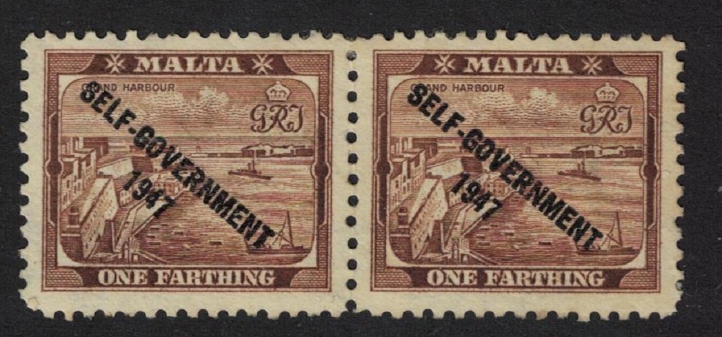 Malta Grand Harbour Valletta ¼d &#39;SELF-GOVERNMENT&#39; Pair Def 1948 Def SG#234