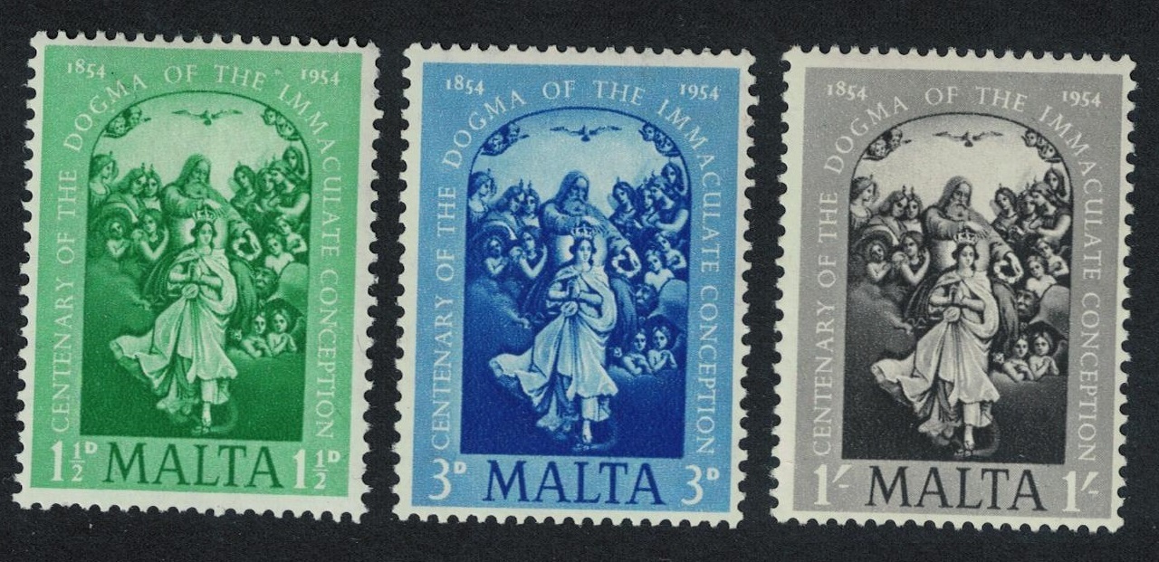 Malta Dogma of the Immaculate Conception 3v 1954 MNH SG#263-265