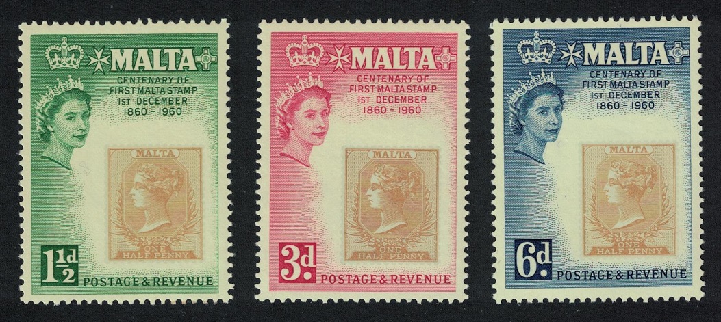 Malta Centenary of Malta Stamps 3v 1960 MNH SG#301-303