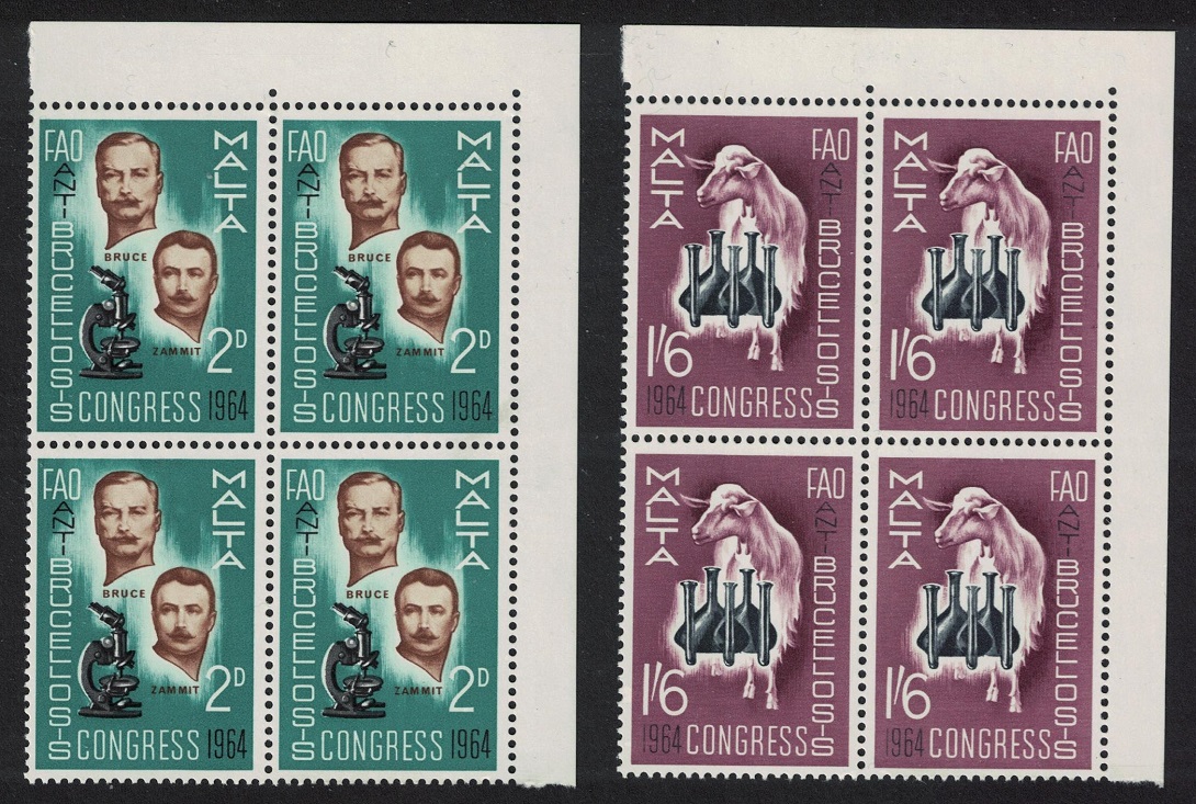 Malta Anti-brucellosis Congress 2v Corner Blocks of 4 1964 MNH SG#316-317 Sc#298-299