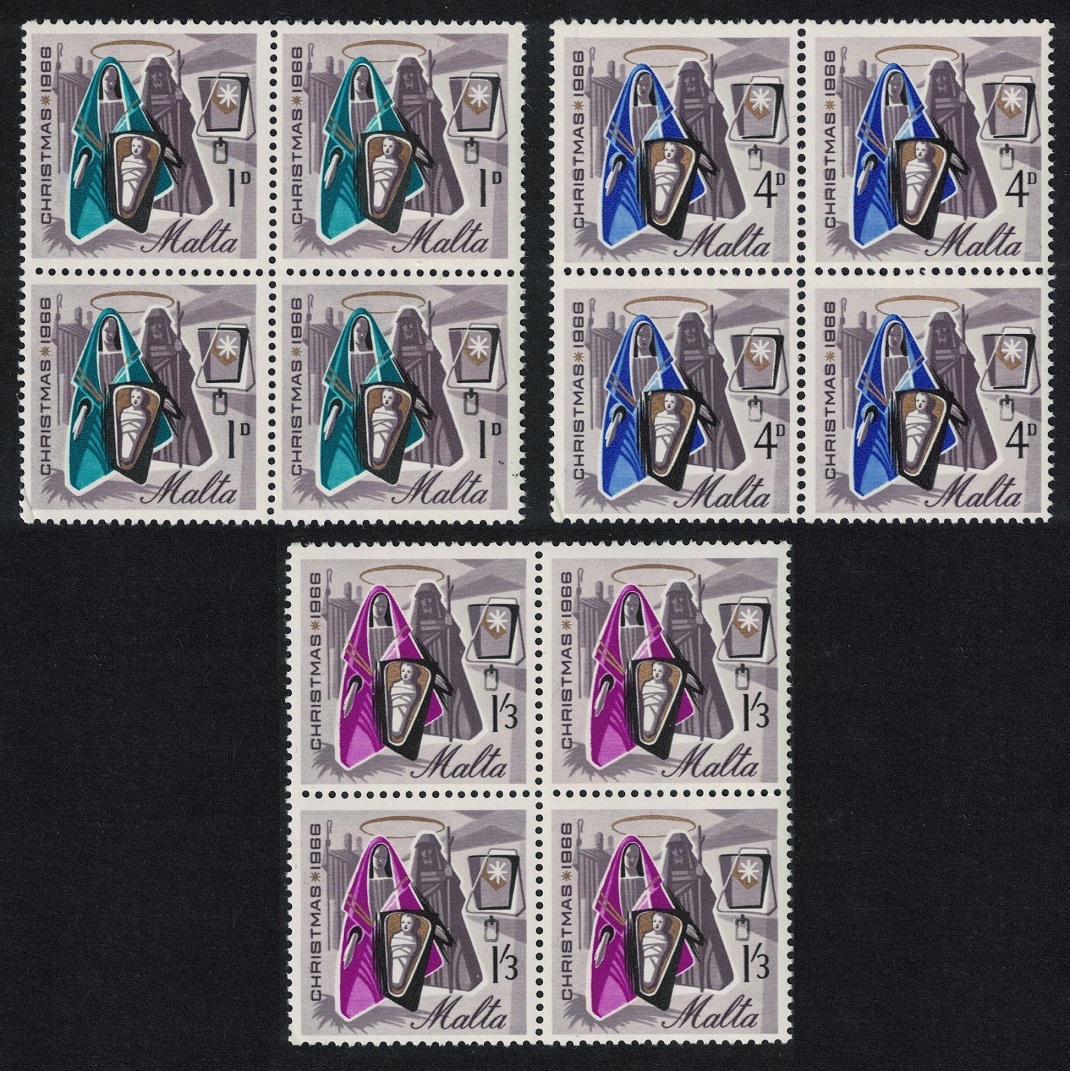 Malta Christmas 3v Blocks of 4 1966 MNH SG#376-378 Sc#358-360