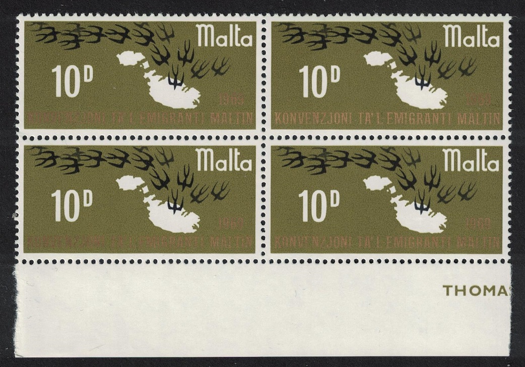 Malta Birds Maltese Migrant&#39;s convention Block of 4 1969 MNH SG#420 MI#391