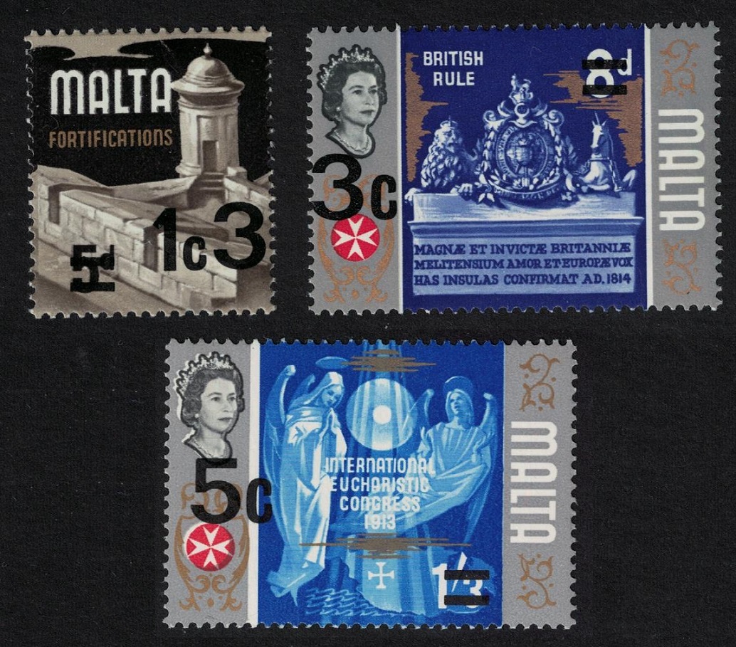 Malta Nos 337a 339 and 341 surch 3v 1972 MNH SG#475-477 Sc#447-449