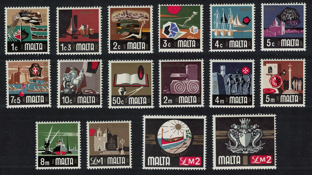 Malta Definitives 16v COMPLETE 1973 MNH SG#486-500b MI#457-471+524