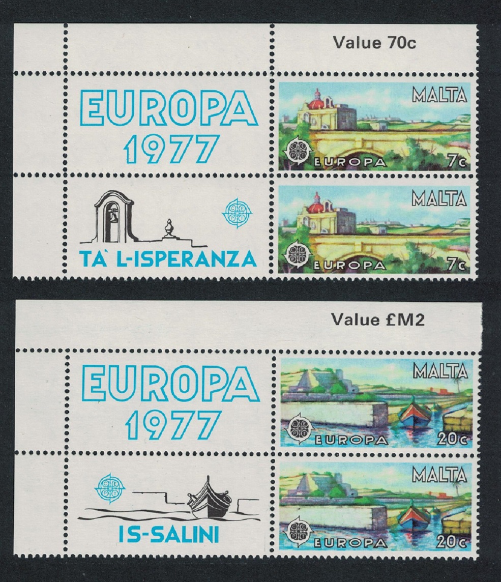 Malta Landscapes Europa 2v Corner Pairs 1977 MNH SG#584-585