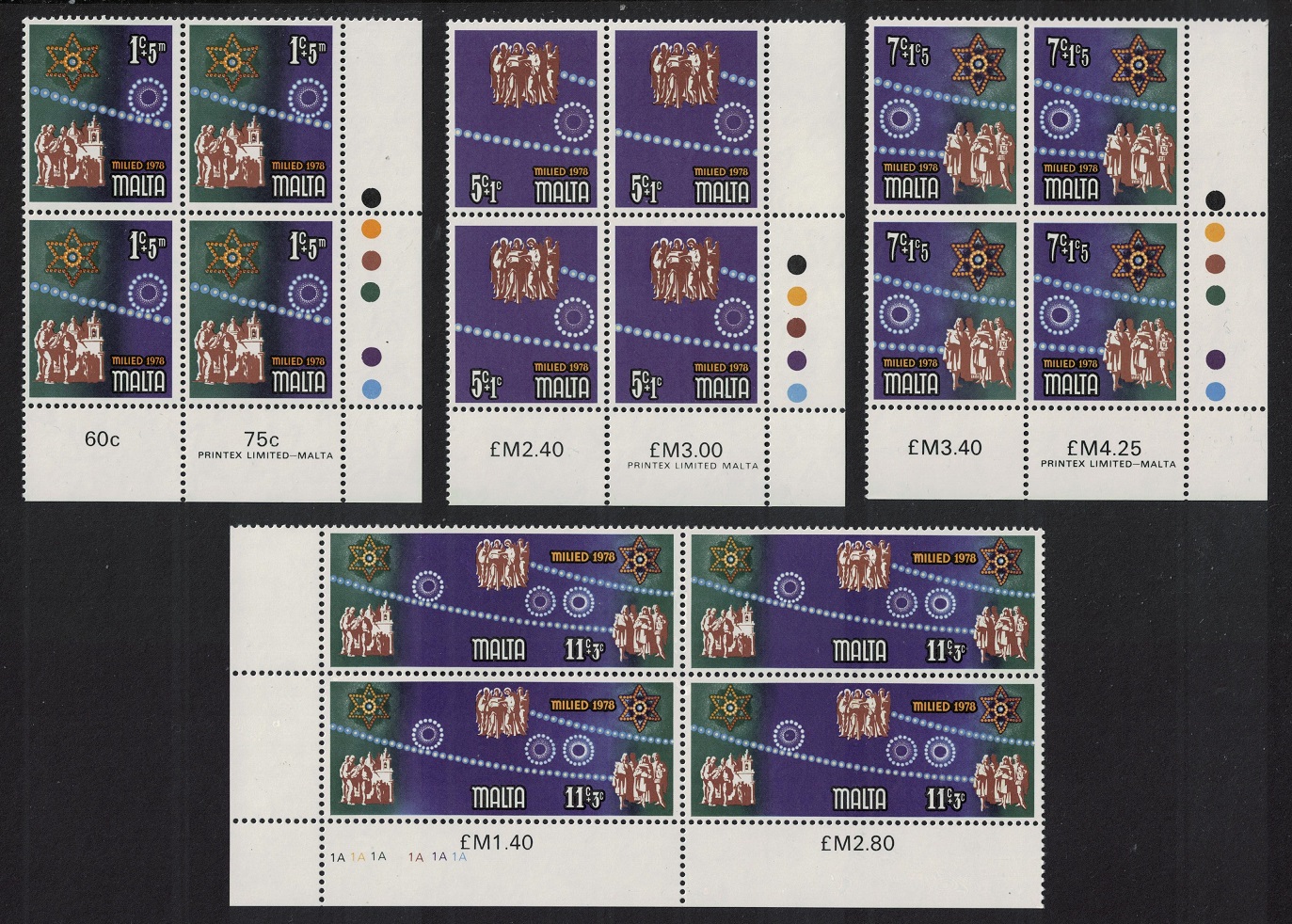 Malta Christmas 4v Corner Blocks of 4 1978 MNH SG#611-614