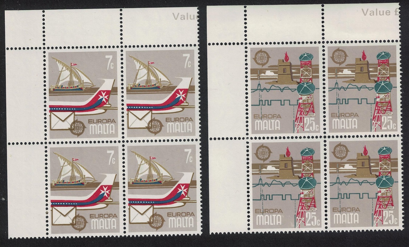 Malta Ship Aircraft Europa Communications 2v Corner Blocks 1979 MNH SG#625-626