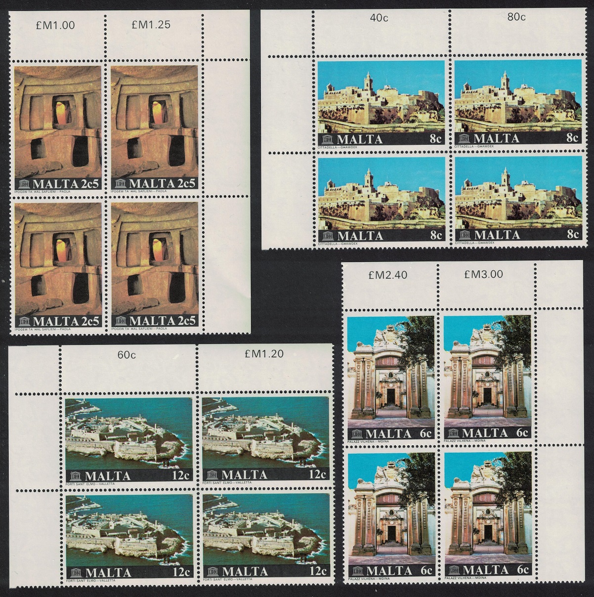 Malta Restoration of Monuments Campaign 4v Corner Blocks of 4 1980 MNH SG#641-644