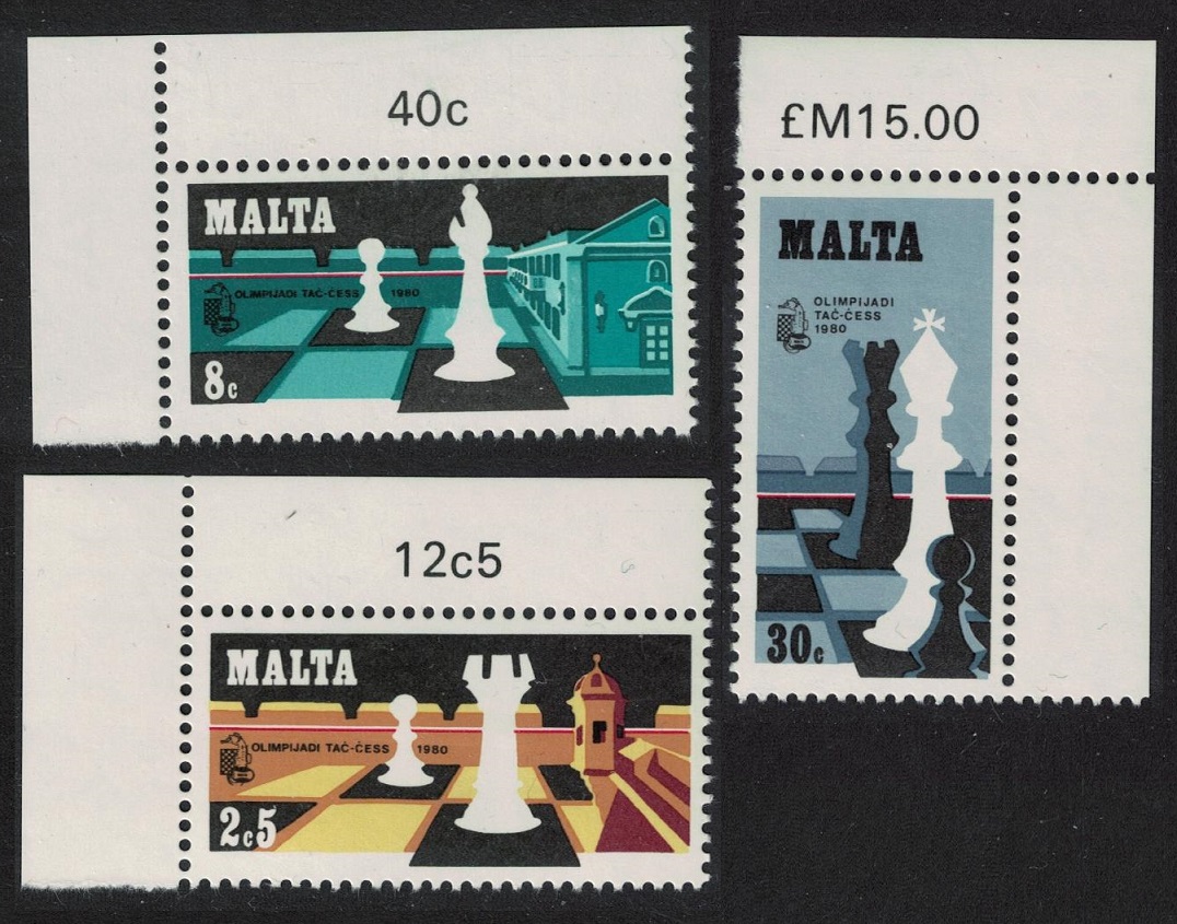 Malta 24th Chess Olympiad 3v Corners 1980 MNH SG#652-654