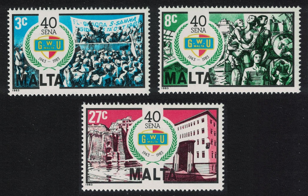 Malta 40th Anniversary of General Workers&#39; Union 3v 1983 MNH SG#722-724