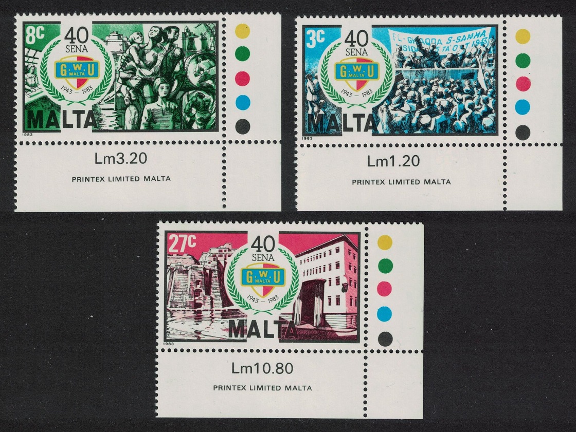 Malta General Workers&#39; Union 3v Corners 1983 MNH SG#722-724