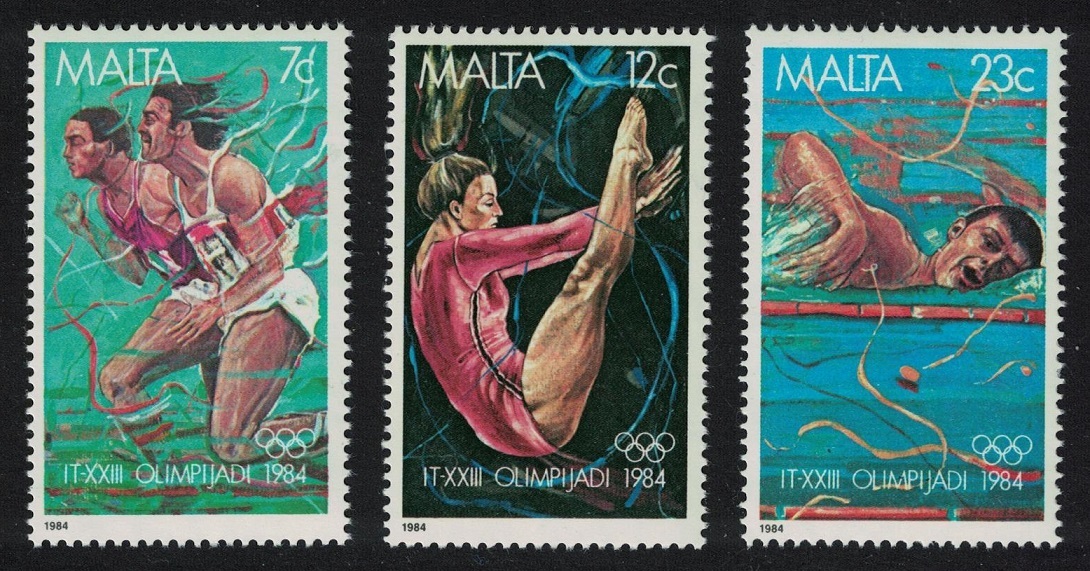 Malta Swimming Olympic Games Los Angeles 3v 1984 MNH SG#742-744