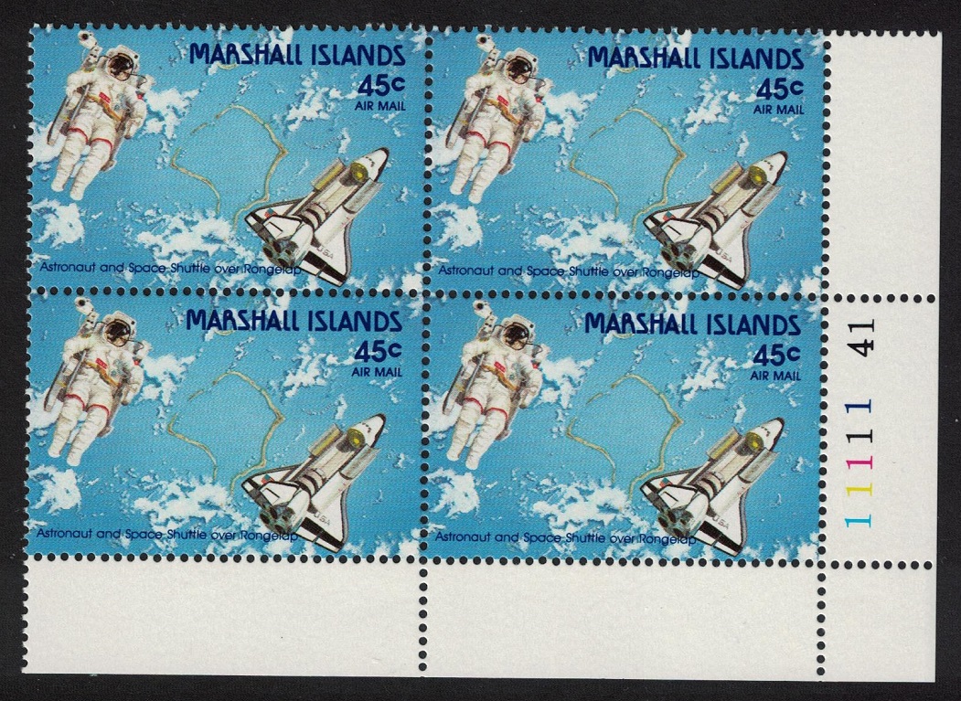 Marshall Islands Shuttle Astronaut over Rongelap Corner Block of 4 1988 MNH SG#203