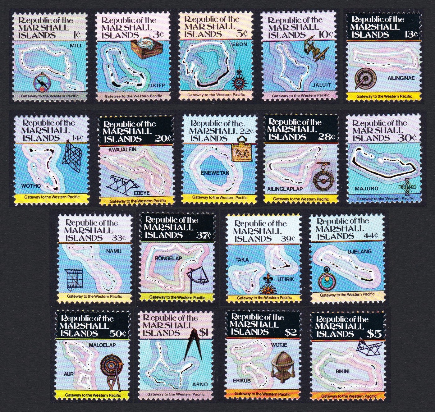 Marshall Islands Map and Navigations 18v 1984 MNH SG#5-19 Sc#35-49A