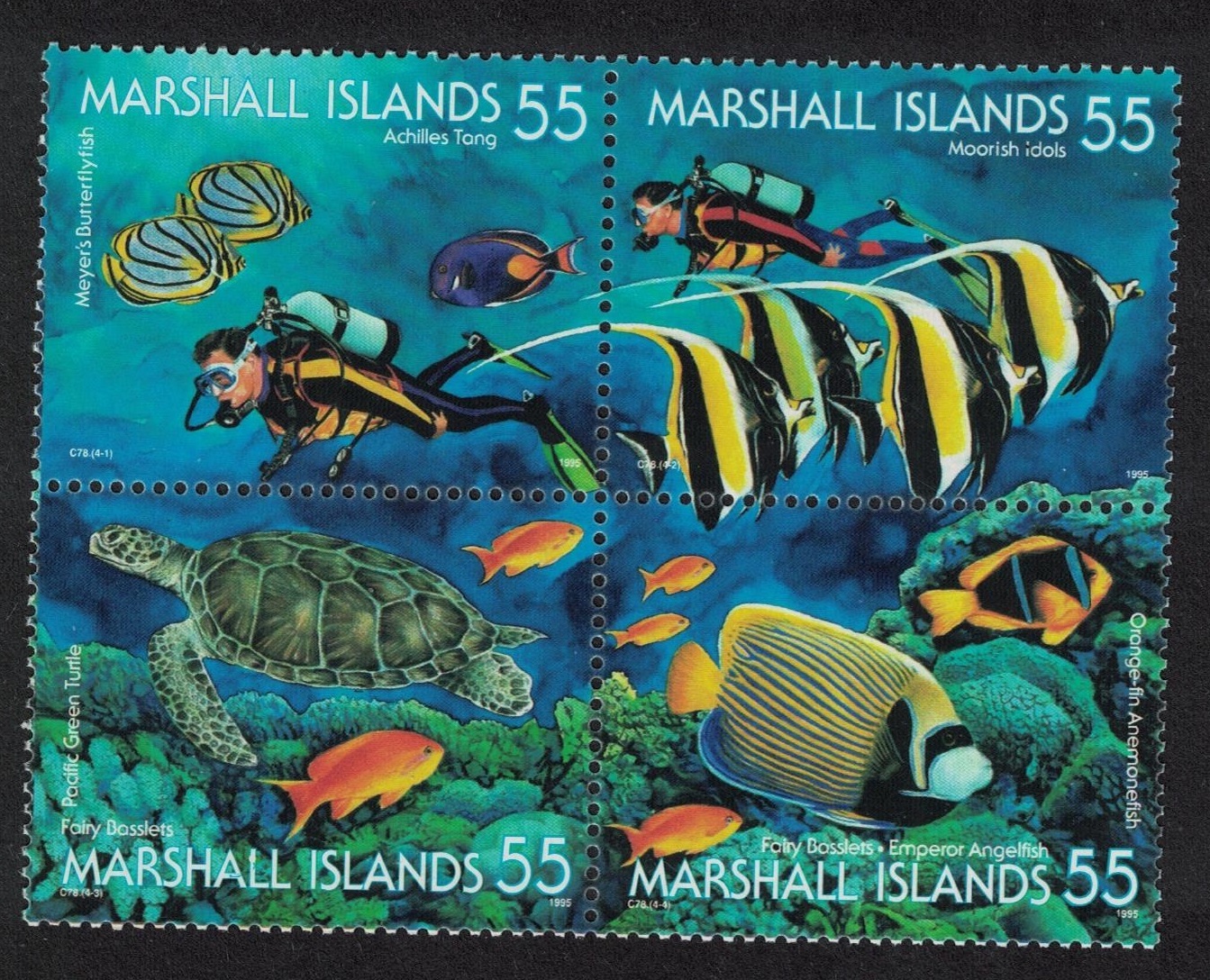 Marshall Islands Fish Scuba Diver Undersea World Block of 4 1995 MNH SG#596-599