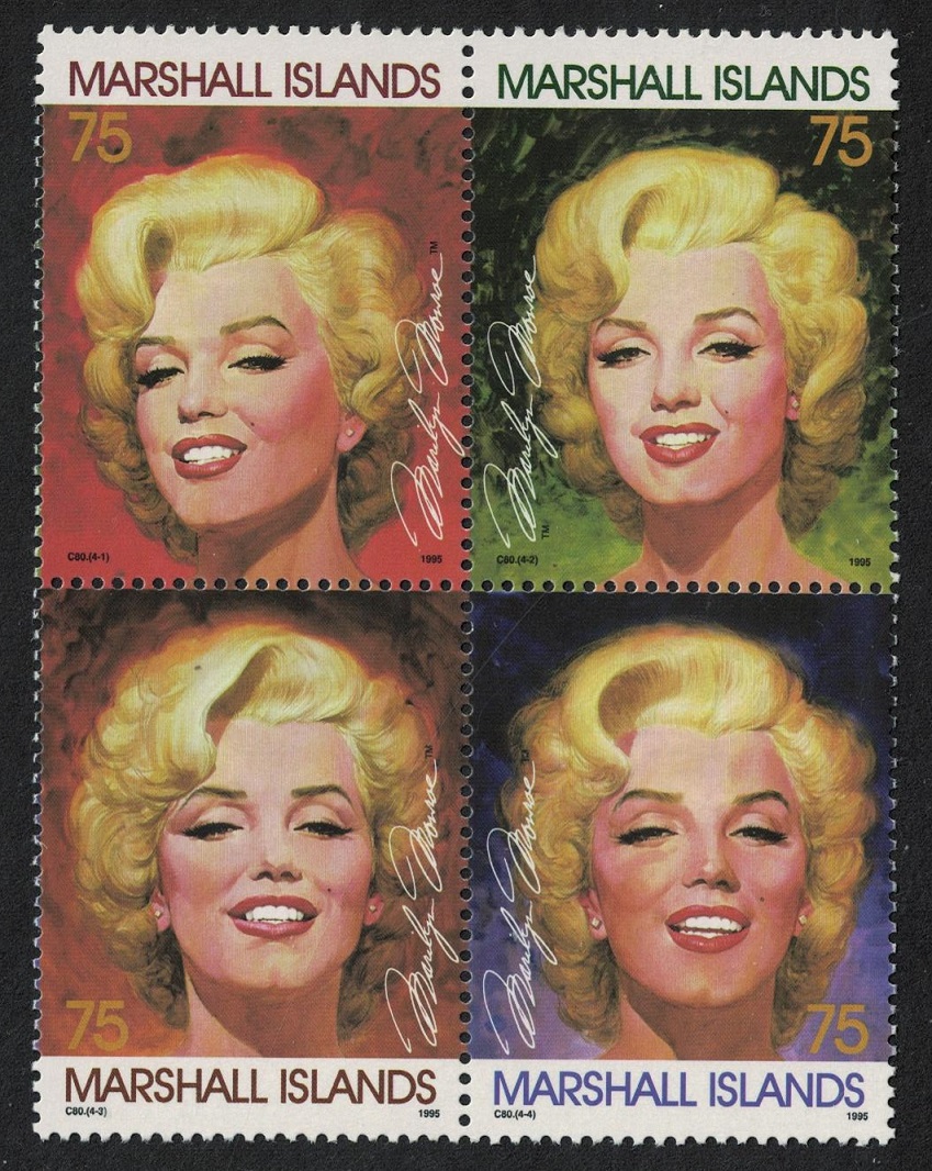 Marshall Islands Marilyn Monroe actress 4v Blocks of 4 1995 MNH SG#606-609