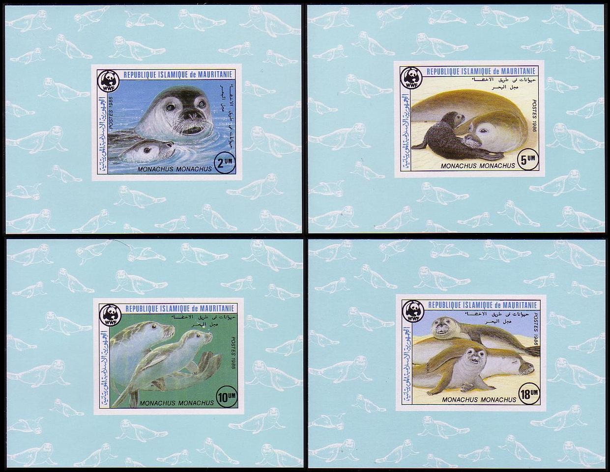 Mauritania WWF Mediterranean Monk Seal 4 De-Luxes 1986 MNH SG#846-849 MI#871-874 Sc#597-600