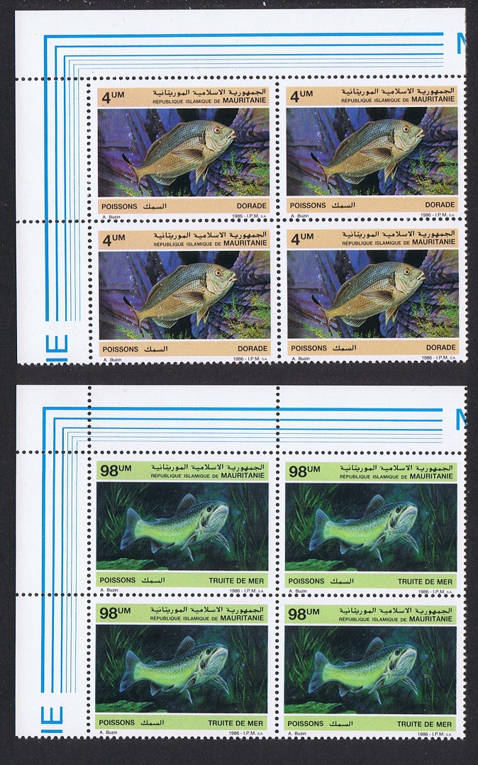 Mauritania Bream Trout Fish 2v Corner Blocks of 4 1986 MNH SG#874+877 Sc#614-615