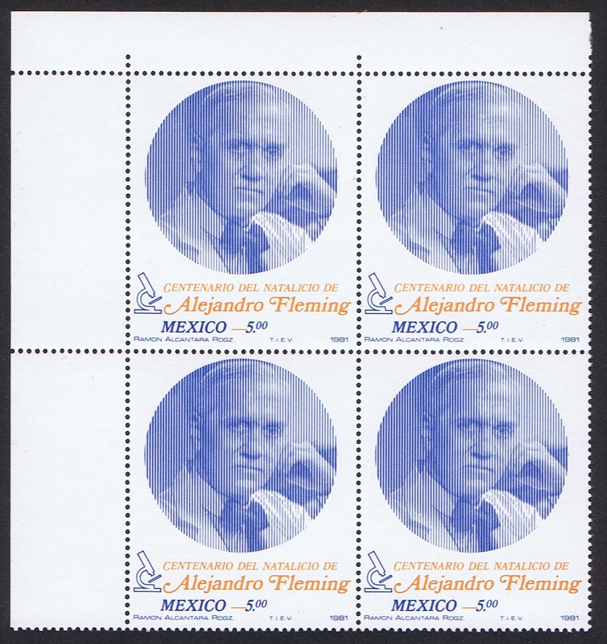 Mexico Sir Alexander Fleming penicillin Corner Block of 4 1981 MNH SG#1599 Sc#1241