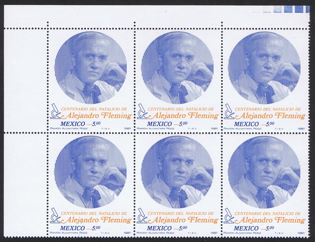 Mexico Sir Alexander Fleming penicillin Corner Block of 6 1981 MNH SG#1599 Sc#1241