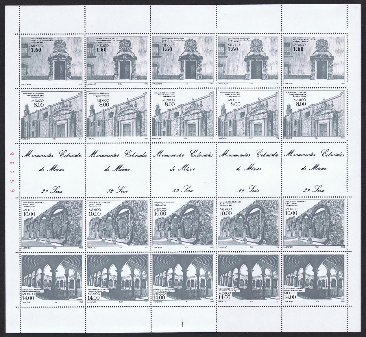 Mexico Colonial Architecture Sheet of 5 strips 1982 MNH SG#1660-1664 Sc#1306a