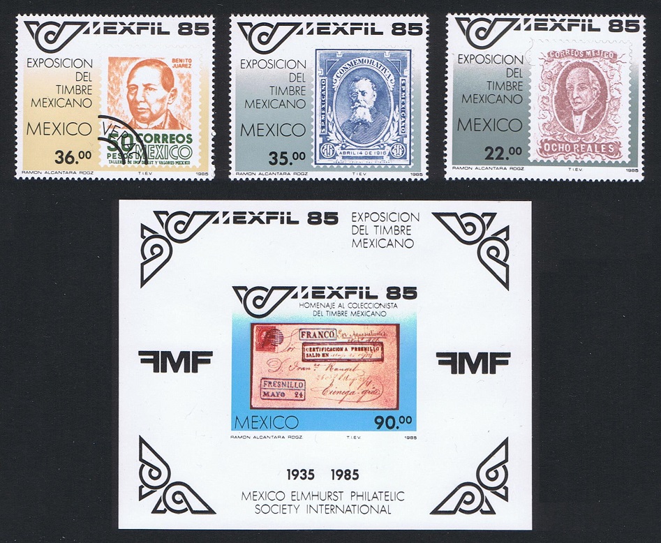 Mexico Stamp Exhibition &#39;Mexico 85&#39; 3v+MS 1985 MNH SG#1739-MS1742 Sc#1382-1385